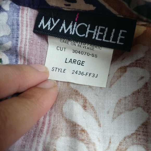 My Michelle Women's Shorts Shirt Set Biege Purple Floral Tie Front Button VTG - Picture 6 of 10